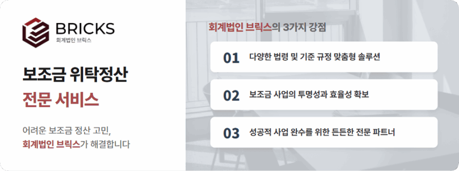 보조금 사업 위탁정산 전문 서비스 회계법인 브릭스 3가지 강점